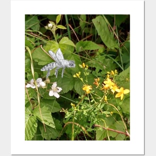 Honey Bee Flying over Flowers Posters and Art